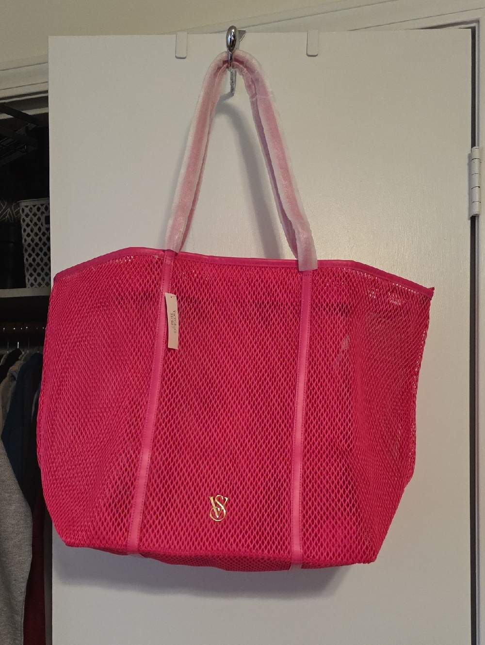 NWT Victoria's Secret Hot Pink Mesh Tote